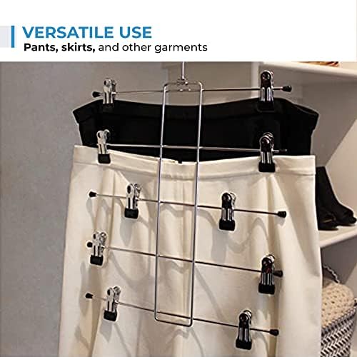 קולב בגדי שכבה של USTECH 5 עם קליפים | מארגן ארונות מתכת עם קצה גומי ללא החלקה | מכנסיים וחיסכון בחלל קולבי צעיף | אידיאלי לאחסון בגדים, חדר מעונות וארגון ארונות | חבילה של 3